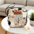 Piccola custodia in tela con stampa di animali e polsino, trousse cosmetica beige. - Orso della Foresta Grigio