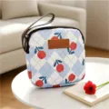 Waterdichte draagbare blauwe geruite kersendruk cosmetische tas handige opbergtas mini pouch - Bloemknop Lichtblauw