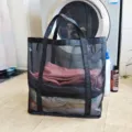 Gran bolsa de ropa de malla negra, cesta de almacenamiento plegable portátil para el hogar. - Extragrande / Negro