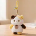 Cute Calico Cat Plush Toy Bag Pendant Fluffy Animal Stuffed Keyring Yellow Strap - Cat
