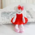 Close-up detail of cute white plush bunny doll wearing red ballet dress and pink shoes. - 40CM / Red