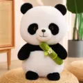 Cute plush panda toy holding bamboo, soft stuffed animal doll for kids, warm home decor gift. - Hugging Bamboo Flower Doll / 25cm