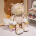 Cute hooded plush cat doll with fluffy tail and pom-poms, soft stuffed animal toy. - 25cm / Light Raccoon