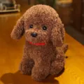 Detailed view of the cute brown sitting plush poodle toy with red collar for kids and gifts. - 22cm (240g) / Coffee