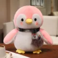 Cute pink penguin plush toy with plaid scarf soft stuffed animal gift for kids and holidays - 22cm / Pink Scarf Penguin
