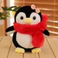 Simpatico pinguino di peluche con sciarpa rossa e fiocco, morbida bambola per bambini. - Pinguino con Sciarpa / 20cm
