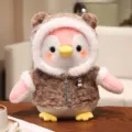 Cute penguin plush toy doll with fluffy hooded vest, soft stuffed animal gift for kids. - Pink Windbreaker Penguin