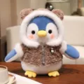 Cute penguin plush toy with bear hood vest soft stuffed animal doll children holiday gift - Blue Windbreaker Penguin