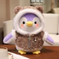 Cute plush penguin toy soft stuffed animal doll with brown furry hooded vest variant - Purple Windbreaker Penguin