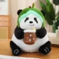 Adorable peluche de panda con sombrero de aguacate verde y taza de té boba, suave. - 30 cm / Panda de Té de Leche de Aguacate