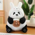 tierno peluche de panda con sombrero de conejo y té boba, suave muñeca de peluche para regalar - 30 cm / Panda de Té de Leche de Conejo