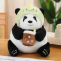 Adorable peluche de panda con capucha de dinosaurio verde que sostiene té con leche boba regalo - 30 cm / Panda de Té de Leche de Dinosaurio