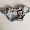 Grey knitted doll sweater with cute teddy bear chest patch for plush toy clothing - Grey Sweater
