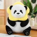 Lindo panda de peluche con capucha de flor amarilla, suave muñeca para regalos hermosos. - Panda de Flor Amarilla
