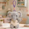 Cute gray elephant plush toy keychain fluffy doll bag charm soft room decor cozy gift - Elephant