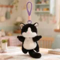 Black and white cat plush keychain cute kitten bag charm fluffy stuffed animal toy pendant - Cat