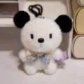 Simpatico panda di peluche animale imbottito con fiocco, regalo morbido per bambini. - Cane In Piedi