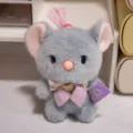 Simpatica bambola peluche topo grigio con fiocco rosa portachiavi animale morbido imbottito. - Topo In Piedi