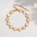 Elegant 18k gold plated round mother of pearl shell bracelet for women chic everyday jewelry - Round / White