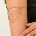 Bracciale da braccio a catena multistrato bohémien da donna, gioiello con perline colorate e nappe. - Stile Catena Olio a Goccia / Oro