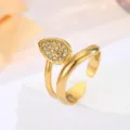 Anello aperto geometrico dorato con zirconi brillanti, elegante gioiello da dito per le donne. - Stile Strass Foglia (JZR944-G) / Oro
