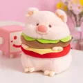Cute pink pig burger plush toy detail, soft stuffed animal doll with hamburger cushion design. - 25cm / Burger Pig Doll