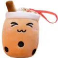 Cute bubble tea plush pendant soft boba cup bag charm cute cartoon toy for gifts and decoration - Milk Tea Cup Pendant / Brown Squinting Eyes