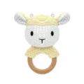 Handcrafted crochet animal baby rattle with natural wooden teether ring for sensory development. - Sheep Rattle
