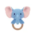 Handgehäkelte Elefanten Baby Rasseln Beißring Holzring sensorisches Spielzeug Neugeborene. - Blauer Elefant Rassel