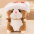 Cute Christmas hamster plush toy, brown and white stuffed animal doll, holiday gift and claw machine prize. - Brown Christmas Hat Hamster