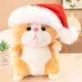 Cute hamster plush toy wearing a soft red Santa hat, perfect holiday gift and room decor. - Yellow Brown Christmas Hat Hamster