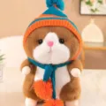 Cute hamster plush toy winter knitted hat doll stuffed animal fluffy baby gift toy lovely kids - Blue Hat Brown Hamster