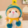 Cute hamster plush toy with knitted hat and scarf, soft stuffed animal doll for gifts. - Blue Hat Yellow Brown Hamster