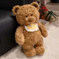 Morbido orsacchiotto di peluche marrone con bavaglino a quadri gialli, regalo perfetto. - 32cm 220g / Orsetto Teddy Marrone con Bavaglino
