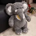 Cute grey plush elephant toy with yellow plaid bib soft stuffed animal soothing gift for kids - Gray Elephant with Bib