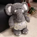 Cute gray plush elephant toy wearing floral sleepwear shorts, soft comforting doll gift. - Underwear Elephant