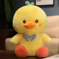 Cute yellow duck plush toy with blue bow tie, soft stuffed doll for kids birthday gifts. - Bowtie Yellow Duck Doll / 35 cm