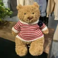 Süßer brauner Plüschteddybär mit rot-weiß gestreifter Strickpullover Puppen Spielzeug - Rot-Weiß Feingestreifter Pullover