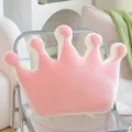 Pink crown plush throw pillow, cute princess style soft backrest cushion for home chair sofa. - Five Crowns / Pink