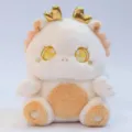 Simpatico dinosauro di peluche bianco con corna dorate, morbido cuscino da letto per bambini. - Drago Dingdang Bianco