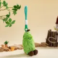 Cute green furry plush toy keychain with brown corduroy feet, fluffy lovely bag charm - Bitter Gourd