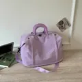 Large capacity solid color travel duffel bag lightweight casual messenger bag expandable - Purple