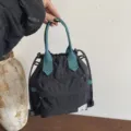Sac seau noir a cordon de style coreen avec poignee verte sac a main decontracte. - Noir
