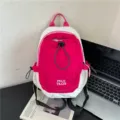 Pink and white colorblock backpack, casual lightweight daypack for outdoor travel and hiking. - Pink