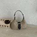 Bolso de hombro retro de ante para mujer, bolso hobo caqui con hebilla, estilo elegante. - Caqui