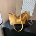 Gran capacidad bolso bandolera mujer retro casual elegante bolso de hombro minimalista - Sin colgante / S / Amarillo