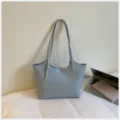 Bolso tote tejido de cuero azul claro, bolso de hombro casual para mujeres 2026 - Sin colgante / Azul claro