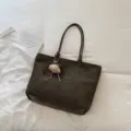 Brown suede tote bag for women large capacity shoulder bag with cute bear pendant casual daily use. - With Pendant / Green