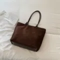 Classic dark brown suede tote bag with large capacity, elegant style for daily casual use. - No Pendant / Coffee