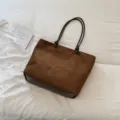 Brown suede tote bag for women, large capacity casual shoulder bag, minimalist daily handbag. - No Pendant / Brown